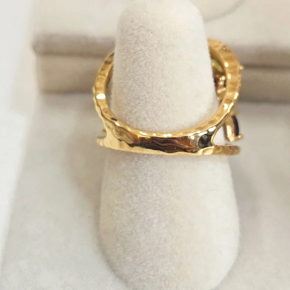 Sterling Silver Vermeil Gold Multicolor Gemstone Cluster Ring Size 6 US